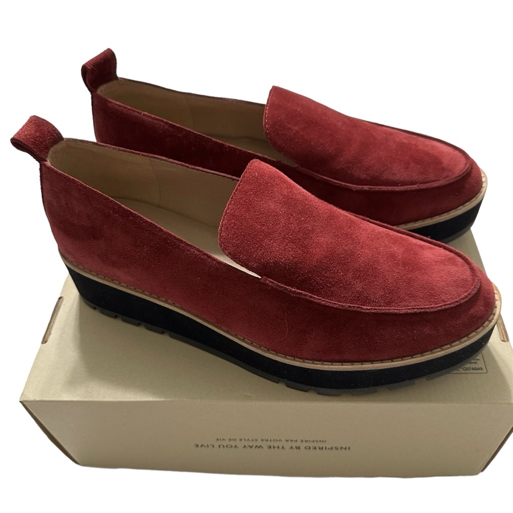 Eileen Fisher Ells Red Suede Wedge Loafer Shoes ~ 9.5 NWOT